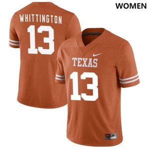 Women Texas Longhorns Jordan Whittington #13 Nike NIL Replica Texas Orange Football Jersey 745850-153