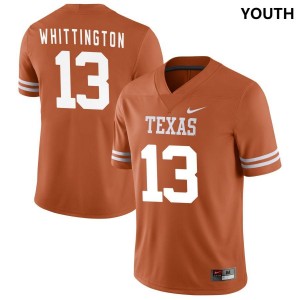 Youth Texas Longhorns Jordan Whittington #13 Nike NIL Replica Texas Orange Football Jersey 855286-572